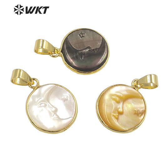 WT-JP299 Exquisite Charming Pendant Gold Plated Trumpet Shell Moon Face Pendant Round Women Jewelry Accessories Shell Pendant
