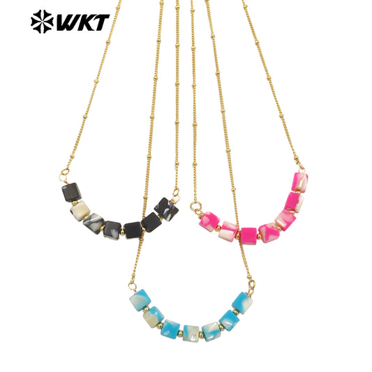 WT-N1469 Wholesale Fashion Elegant Handmade Square Natural Space Shell Beads Necklace Boho Women Style