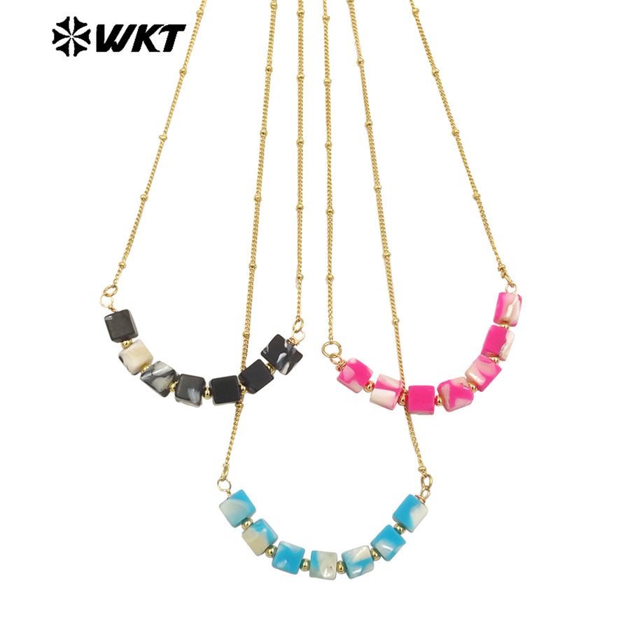 WT-N1469 Wholesale Fashion Elegant Handmade Square Natural Space Shell Beads Necklace Boho Women Style