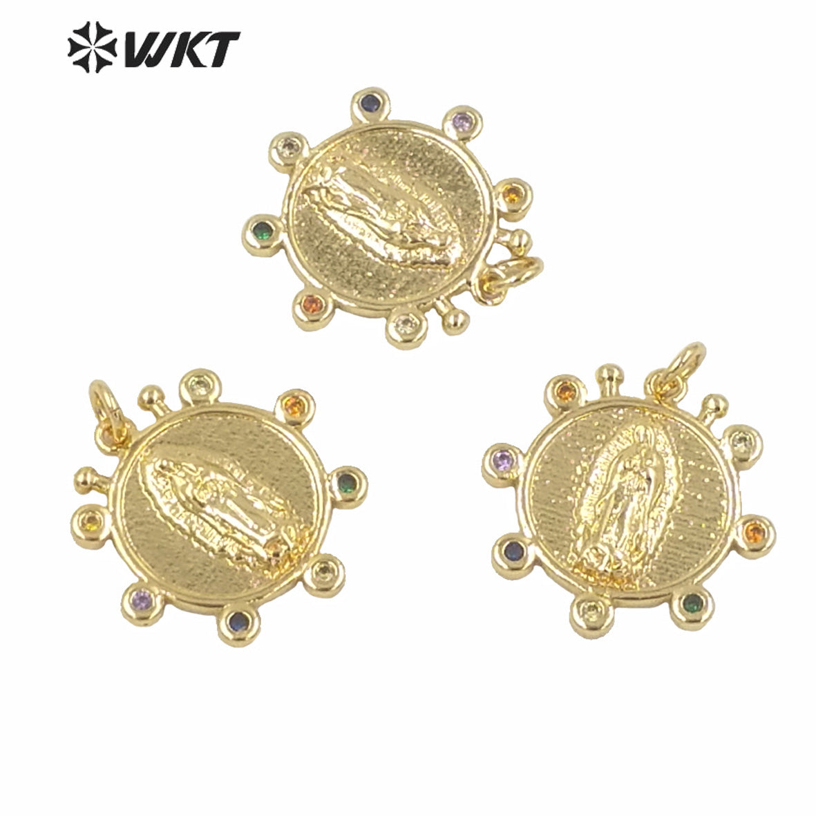 WT-MP148 New Design Populared Christian Religious Virgin Mary Pendants in Gold Electroplated with Color CZ Charms Pendant