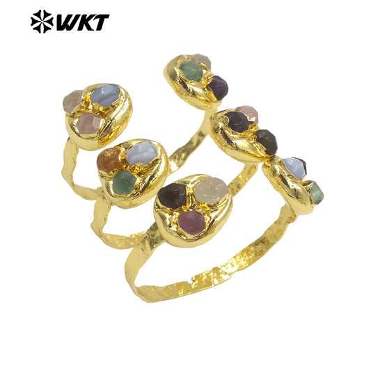 WT-B652 Gorgeous New Designer Style Double Side Stone in Adjustable With 18K Real Gold Plated Multi Gemstone Women Bangle