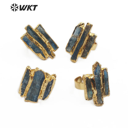 WT-R336 Wholesale High Quality Exclusive Custom in Electroplated Gold Adjustable Size for Kyanite Ring Natural Stone Jewellery