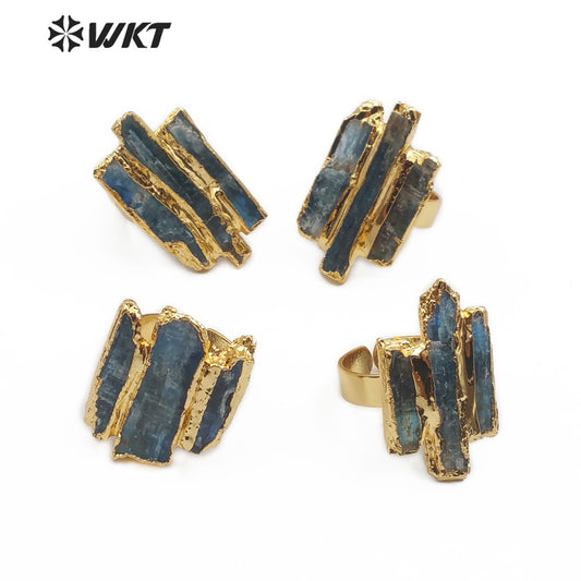 WT-R336 Wholesale High Quality Exclusive Custom in Electroplated Gold Adjustable Size for Kyanite Ring Natural Stone Jewellery
