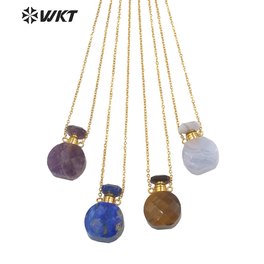 WT-N1456 New Design Double Faceted Natural Lapis Aquamarine Stone Perfume Bottle Necklace for Friend Gift Jewelry