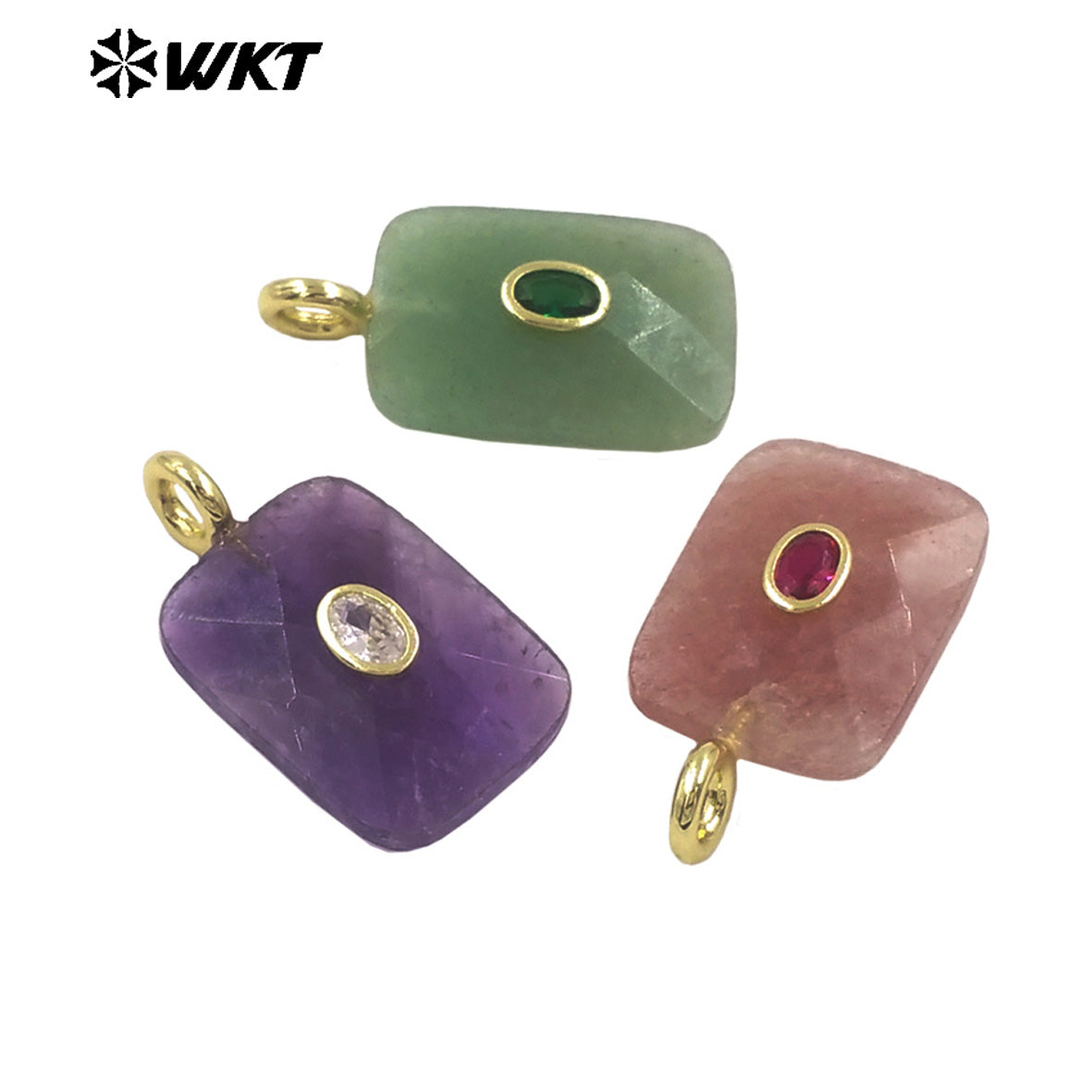 WT-P2107 High Quality Colorful Zircon And Natural Gemstone Faceted Rectangle Pendants As Women Simple Jewelry Accessories