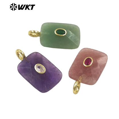 WT-P2107 High Quality Colorful Zircon And Natural Gemstone Faceted Rectangle Pendants As Women Simple Jewelry Accessories