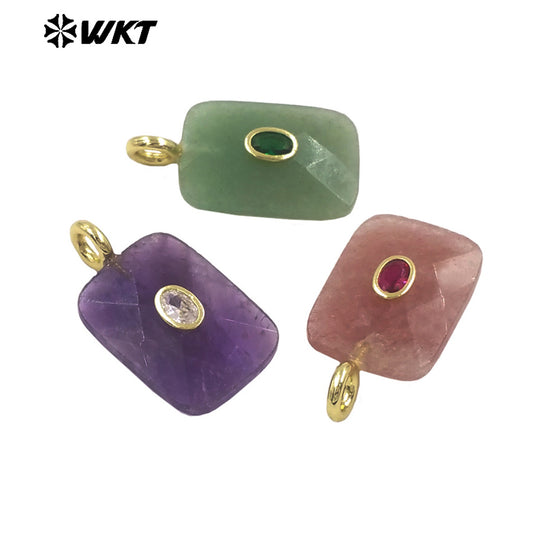 WT-P2107 High Quality Colorful Zircon And Natural Gemstone Faceted Rectangle Pendants As Women Simple Jewelry Accessories