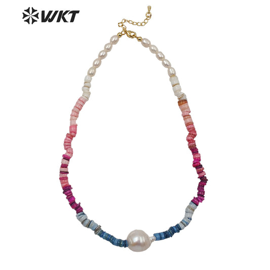 WT-JN114 Amazing Colorful Shell Beads and Baroque Pearl Necklace Stylish Charm Natural Pearl and Shell Necklace