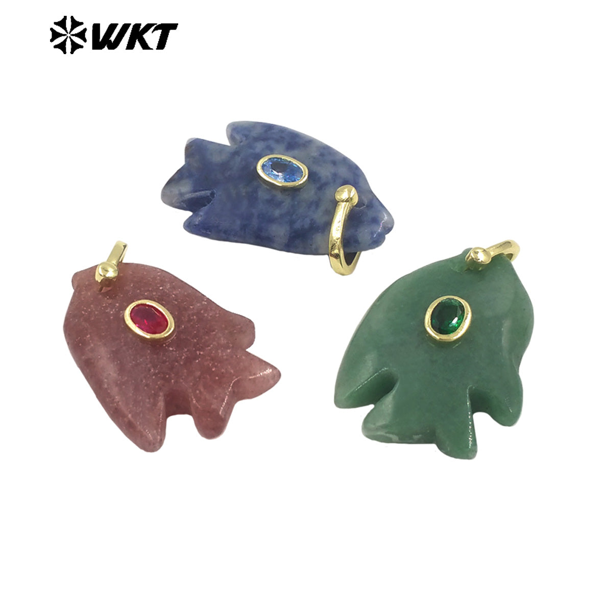 WT-P2067 Lovely Style Ocean Series Multiple Natural Gemstones And Zircon Fish Shape Charm Pendants For Friends Gift DIY