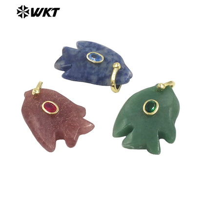 WT-P2067 Lovely Style Ocean Series Multiple Natural Gemstones And Zircon Fish Shape Charm Pendants For Friends Gift DIY