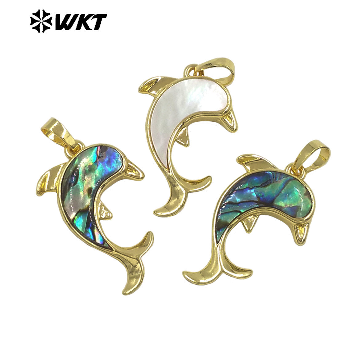 WT-JP512 Lovely Exquisite Gold Plated Natural White Shell And Abalone Dolphin Shape Tiny Pendants For Lady Earrings Making