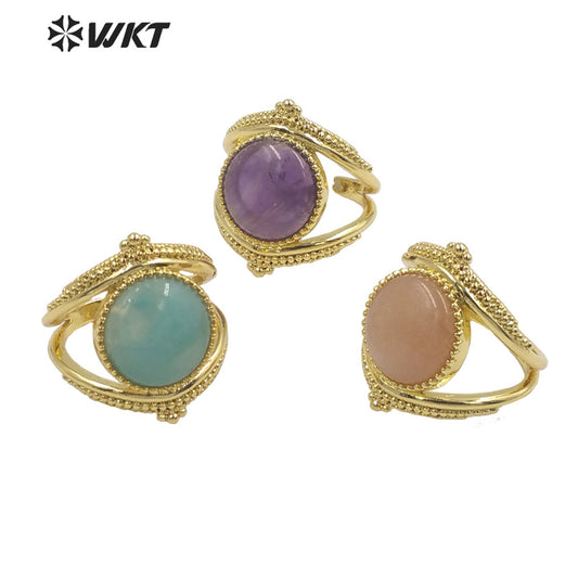 WT-R475 New Design Natural Gemstone Ring With Women Fashion Gold Plated Peacock Stone Ring Boho Charming Ring