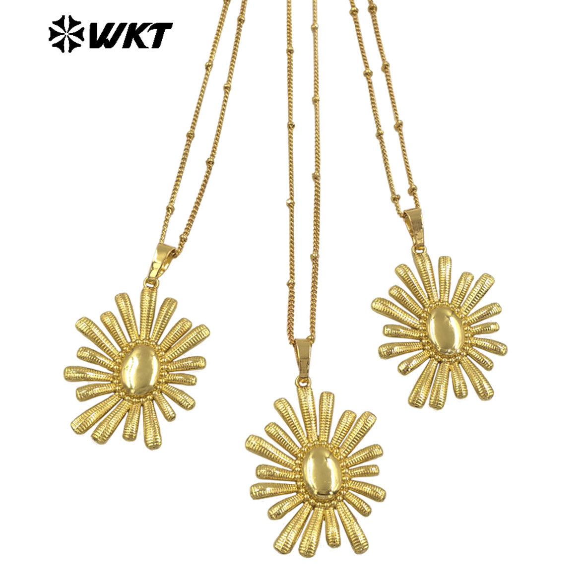 WT-N1482 WKT Wholesale Newest Fashion Gold Plated Metal Carved Resist Tarnish Flower Pendant Necklace