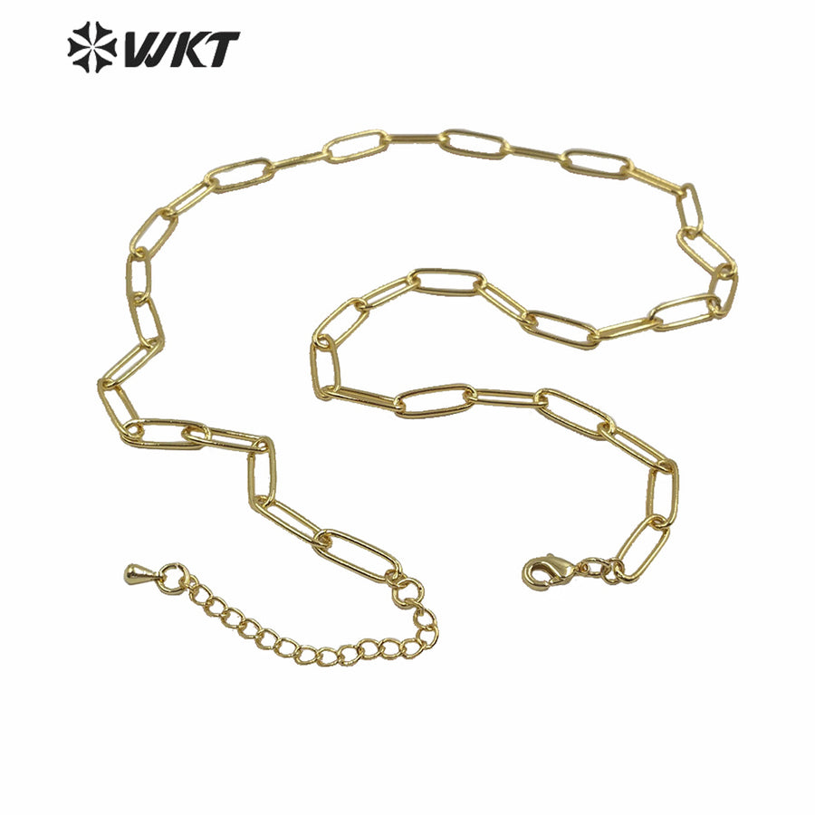 WT-N1224 HOT Populared 4x11mm 18k Real Gold Plated Brass Link Chain Necklace Fashion Jewelry Findings Chain Necklace