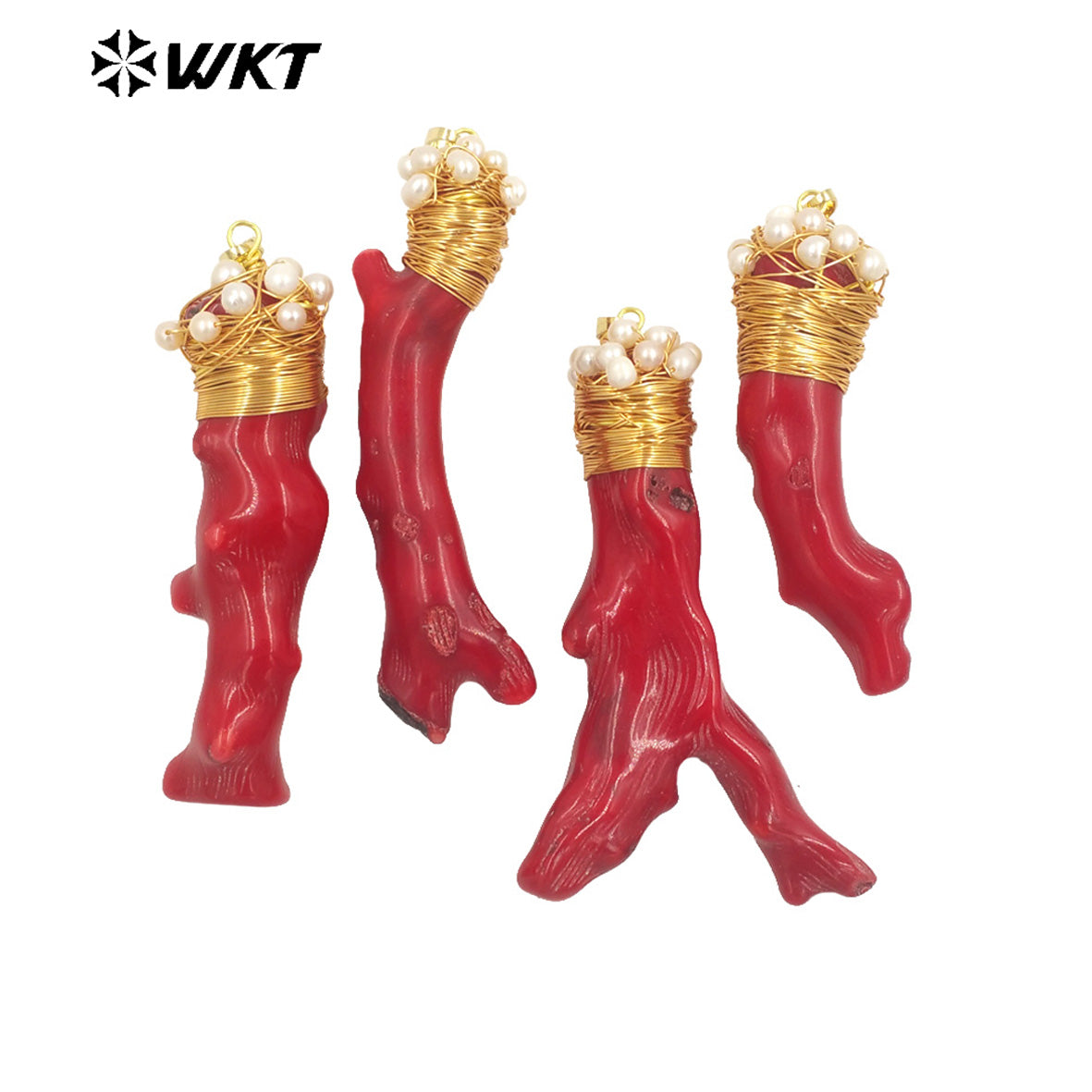WT-JP345 WKT New Arrival Fashion Vintage Decoration Natural Red Coral Gift for Women Gold Plated Necklace Pendants