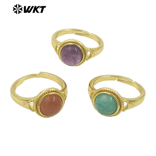 WT-R510 Wholesale Fashion Round Gemstone Made Charming 18k Gold Plated Adjustable Size Lady Stone Ring