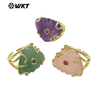 WT-R614 Lovely Design Gold Plated Colorful Zircon And Natural Gemstones Shell Shape Rings For Lady Wedding Wearing Accessory