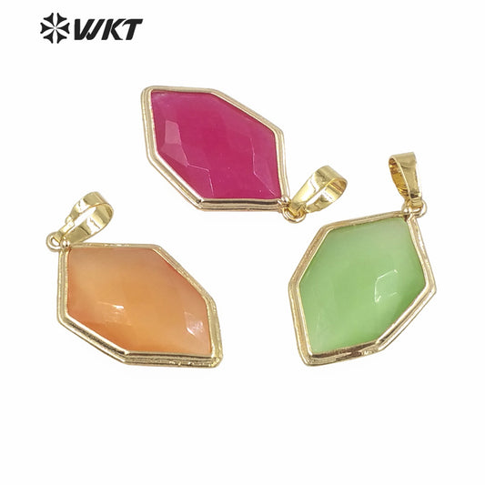 WT-P1937 Wholesale Colorful Cat Eye Stone Natural Hexagon Shaped High Quality for Necklace Round Shaped Pendant