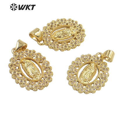 WT-MP284 Newest Vintage Style Colorful Female Deity Shaped Round Shaped Cubic Zircon Madonna Design Pendant
