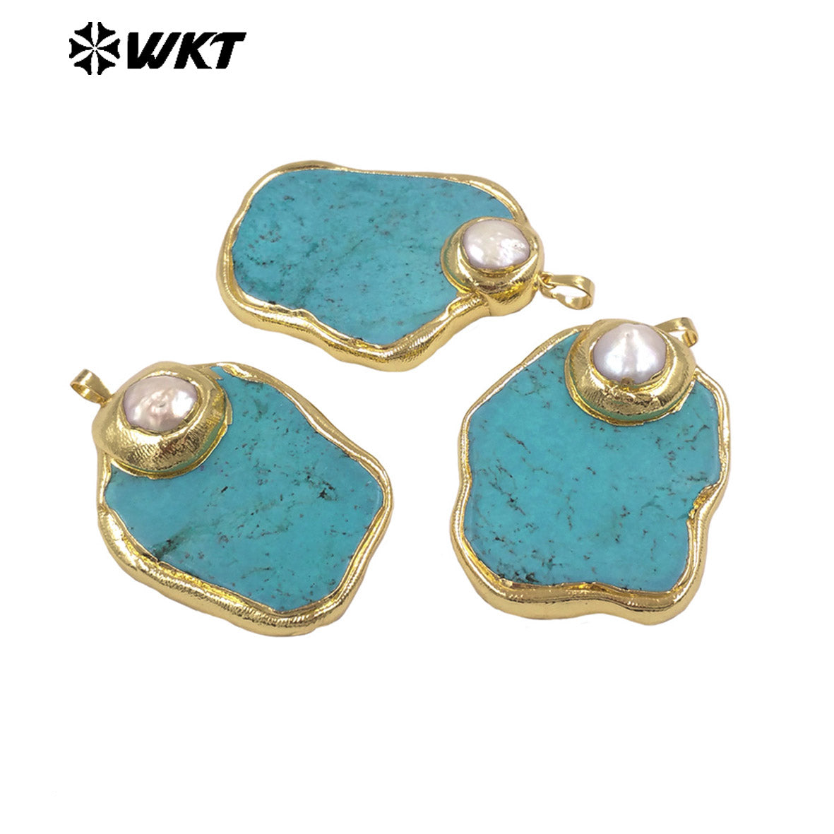 WT-JP517 Good Quality 18K Gold Electroplated Natural Pearl And Irregular Turquoise Stone Pendant For Women Handmade Jewelry DIY