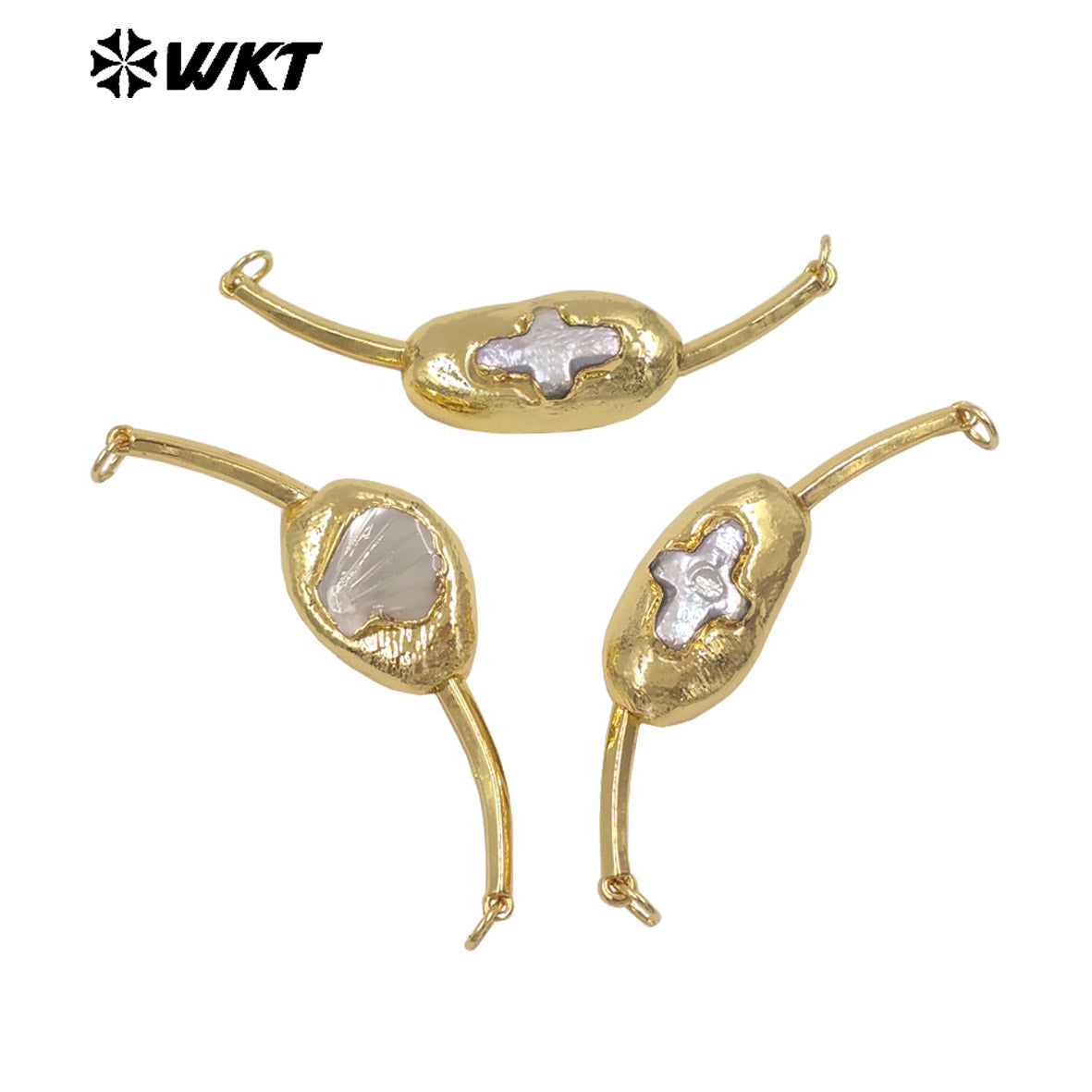 WT-PC016 Newest Luxury Double Hoops Gold Electroplated Natural Freshwater Pearl Connectors For Lady Fashion Bracelet DIY