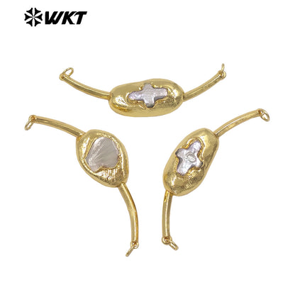 WT-PC016 Newest Luxury Double Hoops Gold Electroplated Natural Freshwater Pearl Connectors For Lady Fashion Bracelet DIY