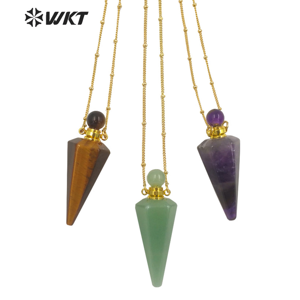 WT-N1407 Amazing Big Long Bullet Shape Natural Gemstone Made Perfume Bottle Necklace Women Essencial Oil Bottle Necklace