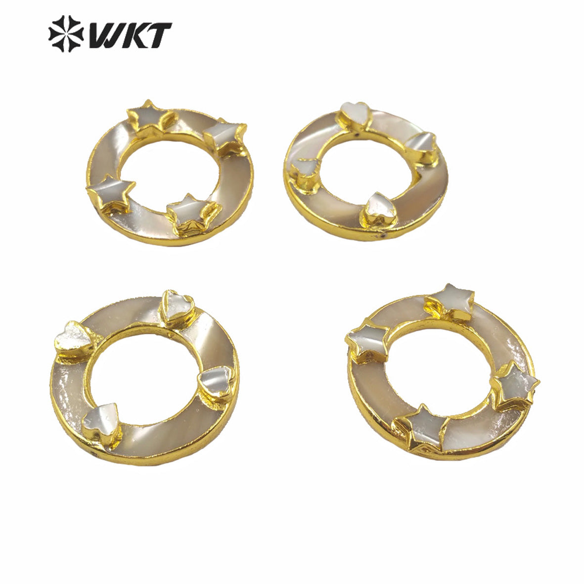 WT-JP220 Natural Round Shell Ring for Jewelry DIY Findings Making With a Strand Through Hole Gold Electroplated Round Connectors