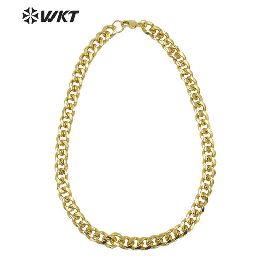 BFN015 WKT Newest Fashion 18k Real Gold Plated Alloy Metal Chain Necklace Big Chunky Faceted Finished Twisted Simple Chocker