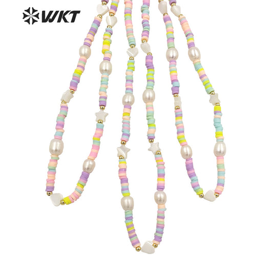 WT-JN202 Amazing rainbow Pearl Beads Necklace Women Handmade Strand Elegant Office Style Necklace for Vacation Wearing