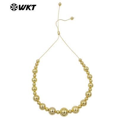 WT-JFN18 the North America Popular 18K Real Gold Plated Small and Big Space Beads Connect With Extend Chain Long Necklace