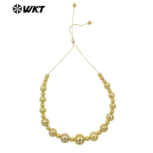 WT-JFN18 the North America Popular 18K Real Gold Plated Small and Big Space Beads Connect With Extend Chain Long Necklace
