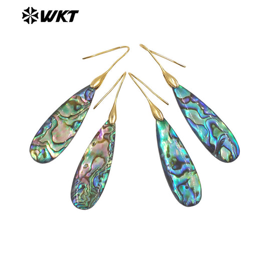 WT-MPE157 Exquisite Natural Abalone Shell Ladies Earrings Gold Color Long Waterdrop Shape Wholesale Women Lovely Jewelry