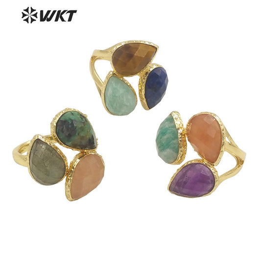 WT-R491 WKT Fashion Design Trendy Gift for Women Drop Shaped Colorful High Quality Gorgeous Natural Gemstone Stone Ring