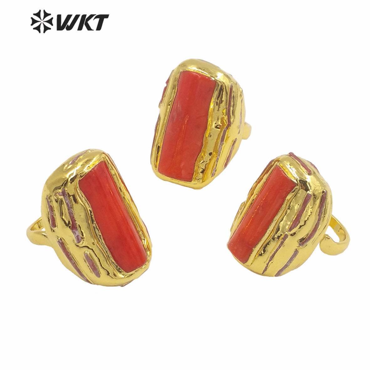 WT-MPR059 Trendy Romantic Freshwater Natural Red Coral 18k Gold Plating Ring Lovely Women Boho Ring for Gift