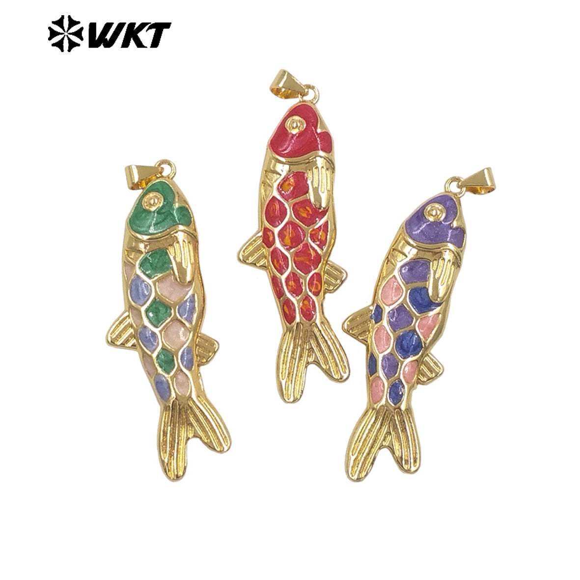 WT-MP330 Trendy Interesting Gold Plated Yellow Brass With Drop Oil Fish Shape Pendants For Women Necklace DIY Decoration