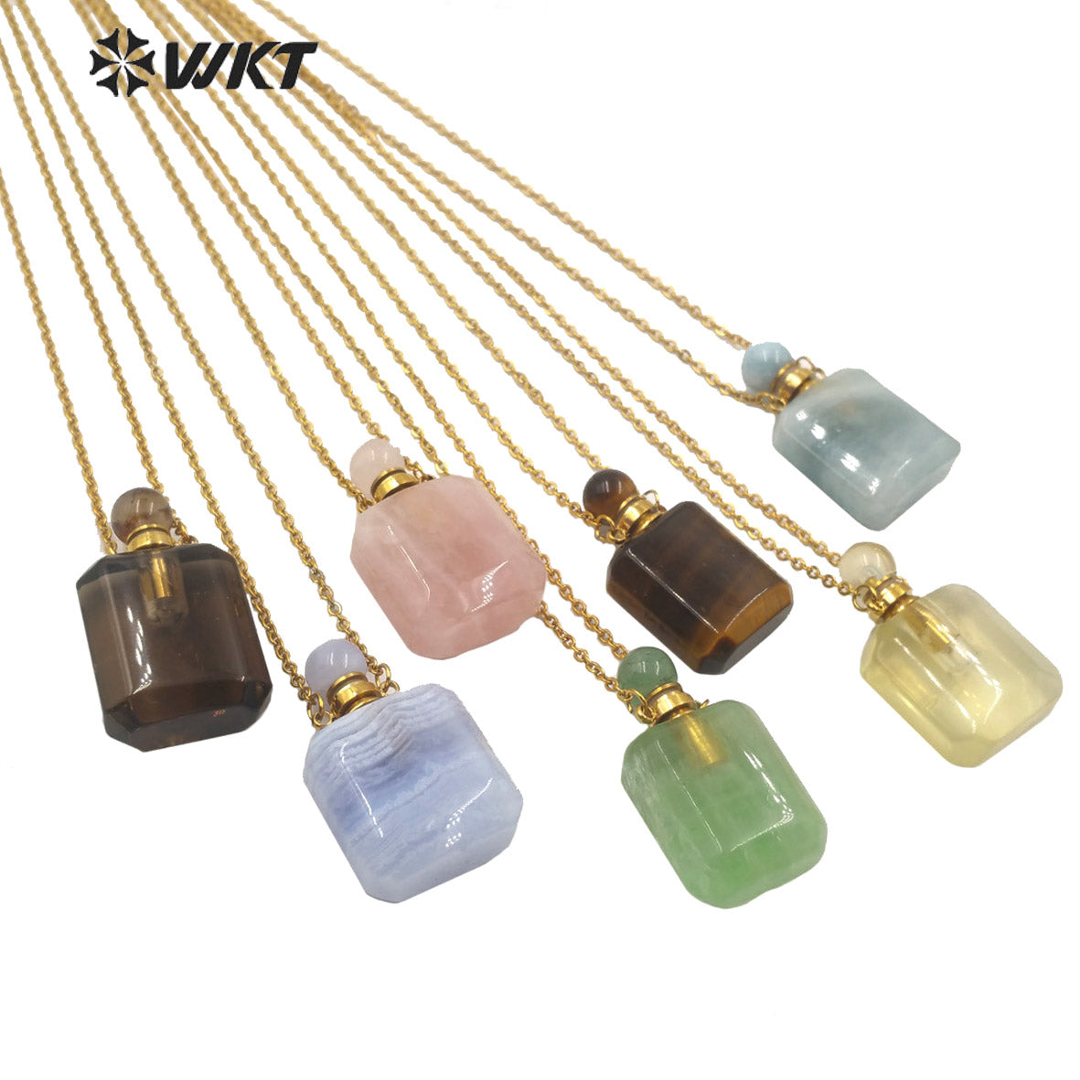 WT-N1190 New Exclusive Design Natural Gemstone Perfume Bottle Necklace in 18k Gold Plated Stylish Perfume Bottle Necklace