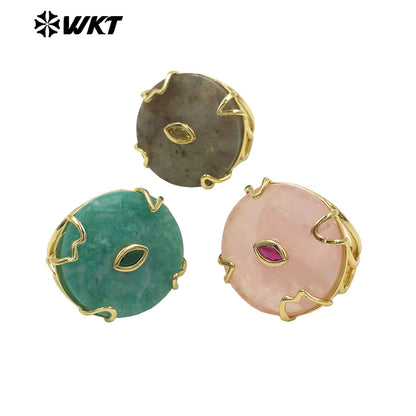WT-R612 New Product 18K Gold Electroplated Zircon And Natural Gemstones Round Rings As Female Daily Matching Accessory