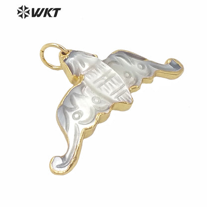 WT-JP232 Wholesale Gold Electroplated Mother of Pearl Bat Pendant Gorgeous White MOP Animals Bat Necklace Pendant