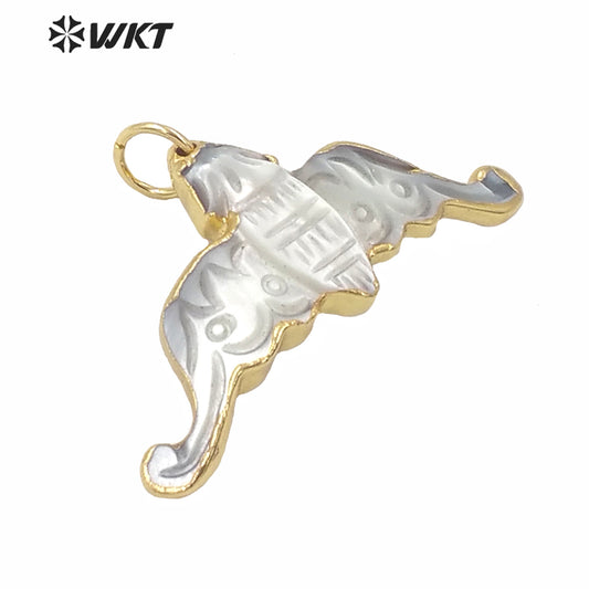 WT-JP232 Wholesale Gold Electroplated Mother of Pearl Bat Pendant Gorgeous White MOP Animals Bat Necklace Pendant