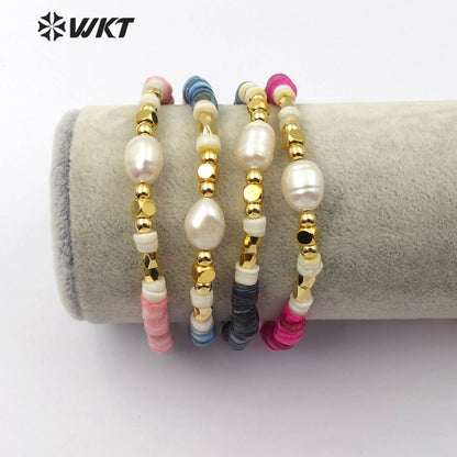 WT-B496 Wholesale Pearl Beads Flexible Bracelet New Arrival Fashion Natural Pearl Bracelet Women Charm Bracelet