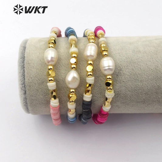 WT-B496 Wholesale Pearl Beads Flexible Bracelet New Arrival Fashion Natural Pearl Bracelet Women Charm Bracelet