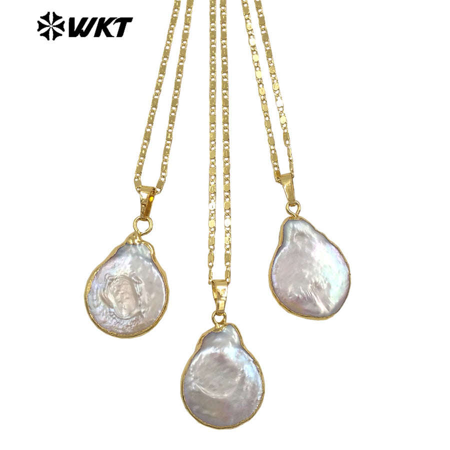 WT-JN347 Simple Style Gold Electroplated Tiny Chain Natural Freshwater Pearl Women Necklace For Daily Wearing Jewelry