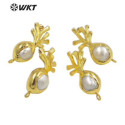 WT-JFE111 Amazing Elegant 18K Gold Plated Freshwater Pearl Earring Studs With Hoop Jewelry DIY Findings for Lady