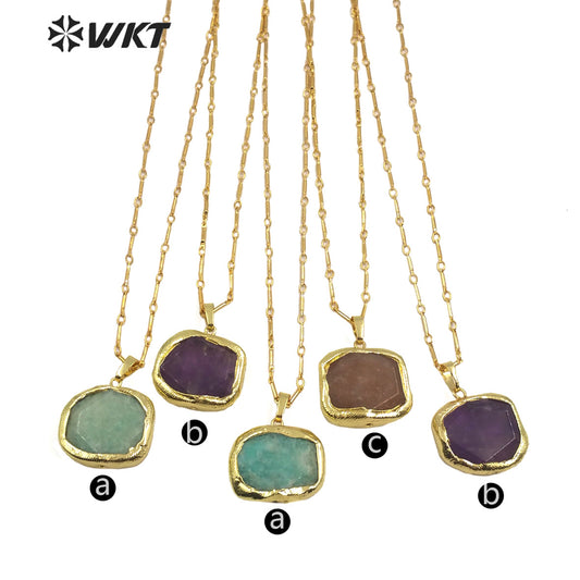 WT-N1184 Newest Natural Amethyst Pendant Necklace Amazonite Pendant Necklace Women Stylish Natural Strawberry Quartz Necklace