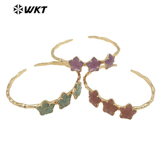 WT-B636 WKT Lovely Trendy Gift for Women Star C Shaped Lucky Bracelets C Shaped Natural Colorful Gemstone Opening Bracelets
