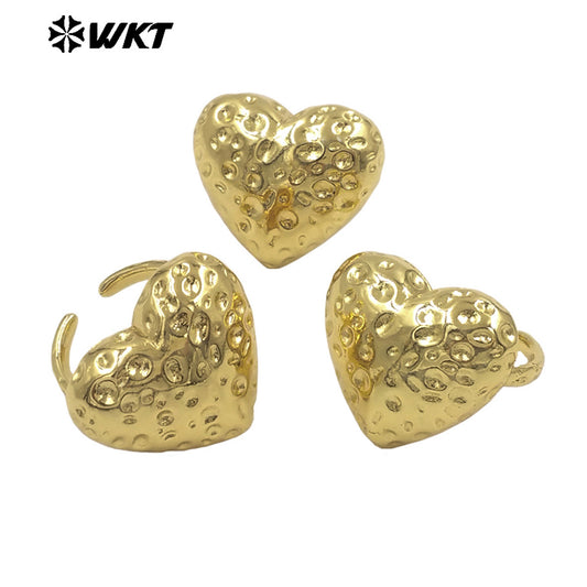 WT-R595 Delicate Lovely Style 18K Gold Electroplated Yellow Brass Metal Heart Shape Ring For Women Party Wearing Findings