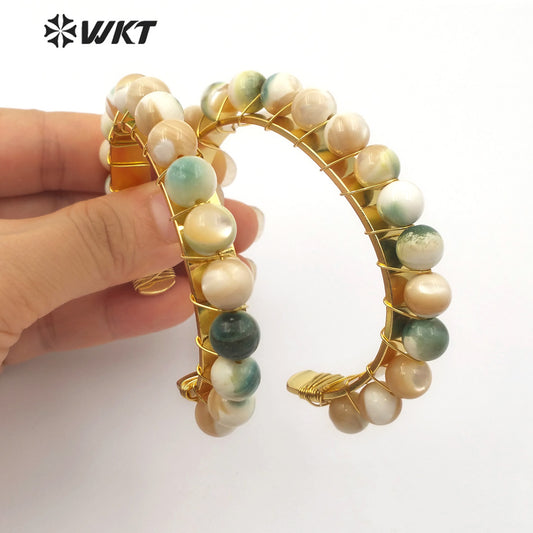 WT-B477 Wholesale New Jewelry Natural Shell Gold Bangles Nice Decent Lady Shell Bangles Anniversary Gift Birthday Gift