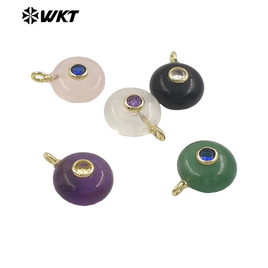WT-P2024 Wholesale Multi Color Round Natural Gemstones Setting In Zircon Little Pendants For Exquisite Necklace Making
