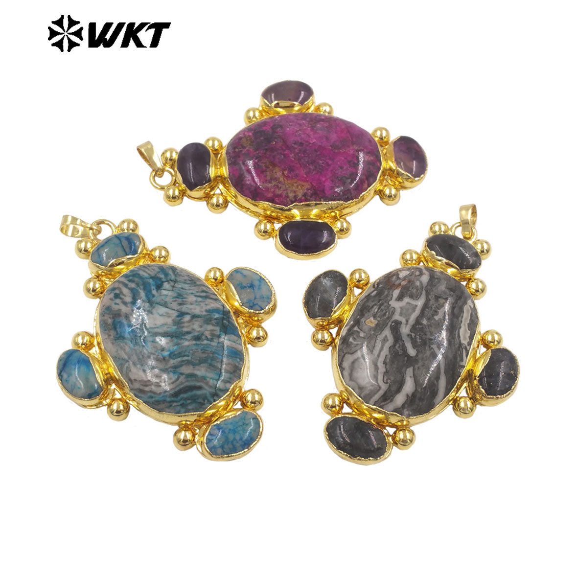 WT-P2134 Exclusive High Quality Design 18K Gold Electroplated Multi Natural Gemstones Big Pendant For Unique Style Jewelry DIY